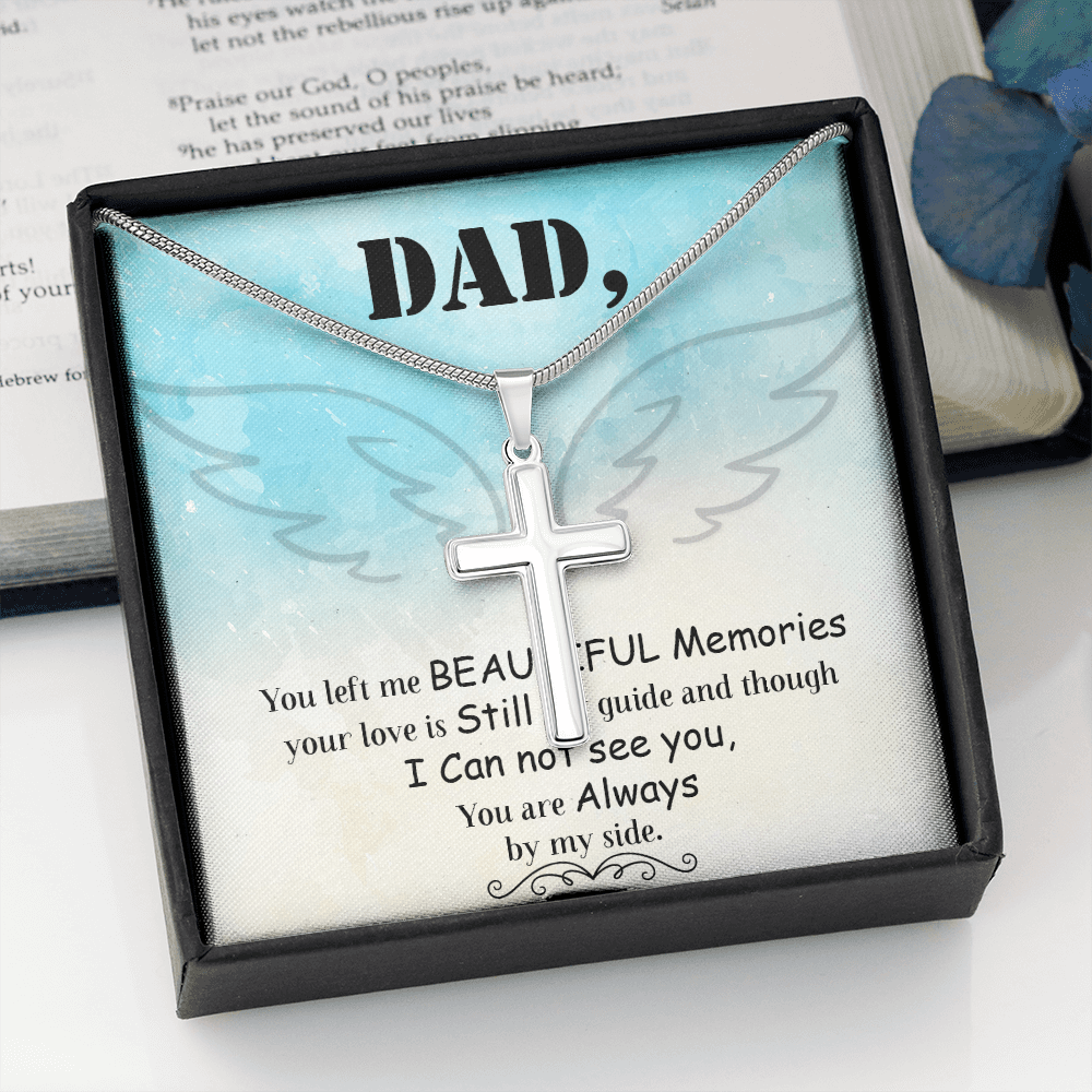 Dad You Left Me Dad Memorial Gift Dad Memorial Cross Necklace Sympathy Gift Loss of Father Condolence Message Card-Express Your Love Gifts