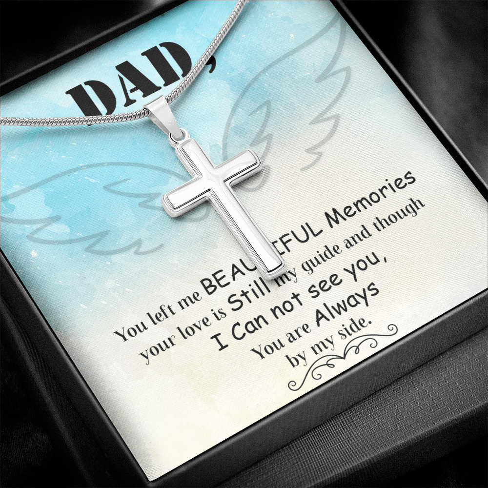 Dad You Left Me Dad Memorial Gift Dad Memorial Cross Necklace Sympathy Gift Loss of Father Condolence Message Card-Express Your Love Gifts