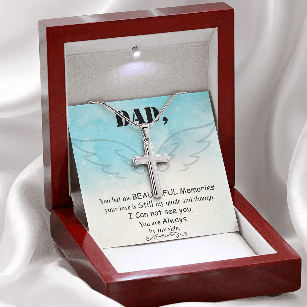Dad You Left Me Dad Memorial Gift Dad Memorial Cross Necklace Sympathy Gift Loss of Father Condolence Message Card-Express Your Love Gifts