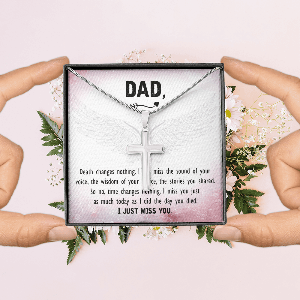 Death Changes Nothing Dad Memorial Gift Dad Memorial Cross Necklace Sympathy Gift Loss of Father Condolence Message Card-Express Your Love Gifts