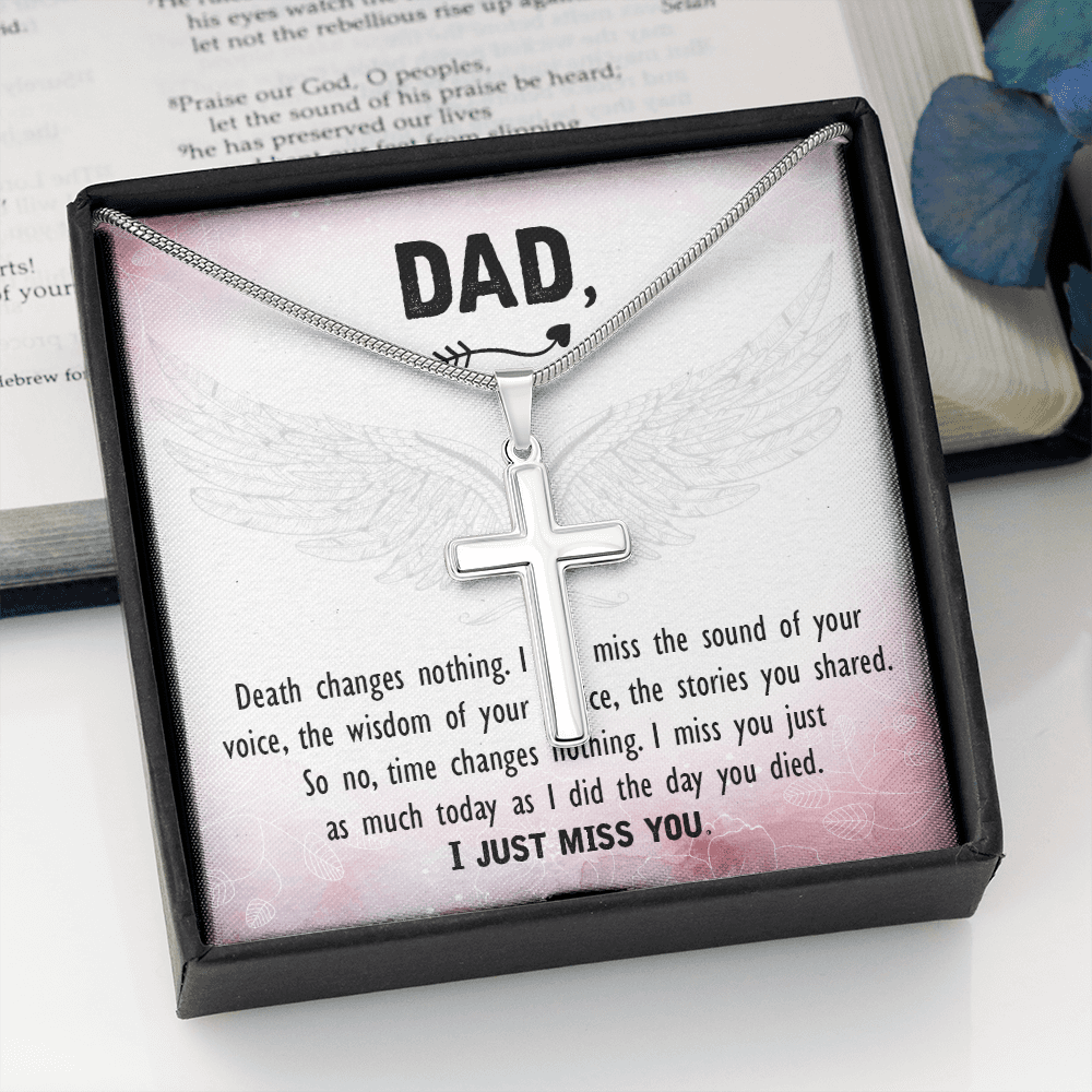 Death Changes Nothing Dad Memorial Gift Dad Memorial Cross Necklace Sympathy Gift Loss of Father Condolence Message Card-Express Your Love Gifts