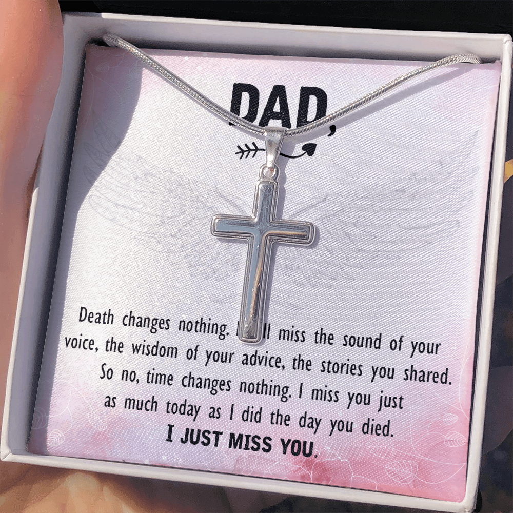 Death Changes Nothing Dad Memorial Gift Dad Memorial Cross Necklace Sympathy Gift Loss of Father Condolence Message Card-Express Your Love Gifts