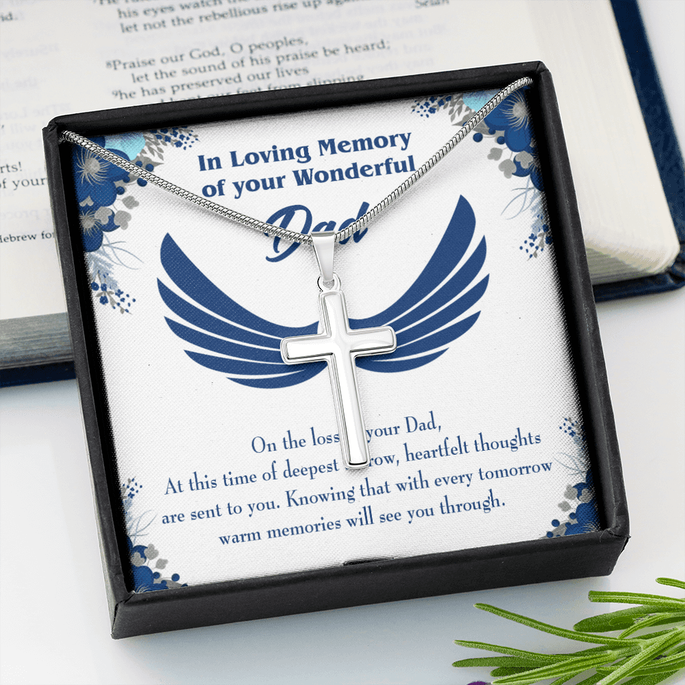 Deepest Sorrow Dad Memorial Gift Dad Memorial Cross Necklace Sympathy Gift Loss of Father Condolence Message Card-Express Your Love Gifts