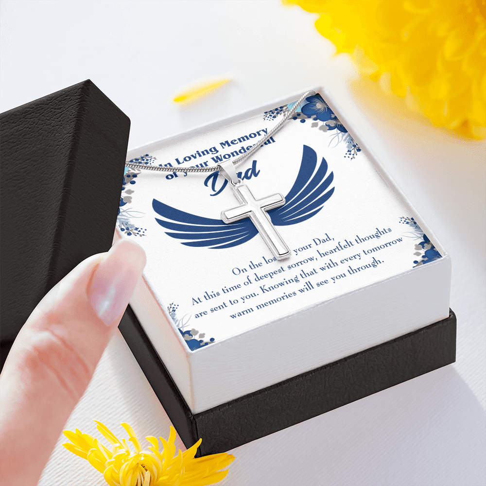 Deepest Sorrow Dad Memorial Gift Dad Memorial Cross Necklace Sympathy Gift Loss of Father Condolence Message Card-Express Your Love Gifts