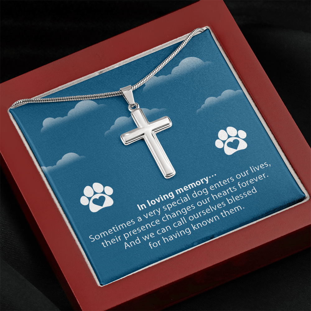 Dog Memorial In Loving Memory Cross Card Necklace w Stainless Steel Pendant-Express Your Love Gifts