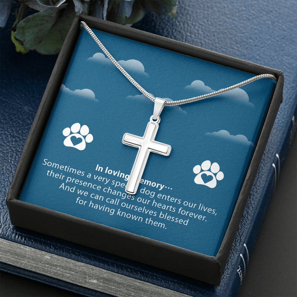 Dog Memorial In Loving Memory Cross Card Necklace w Stainless Steel Pendant-Express Your Love Gifts