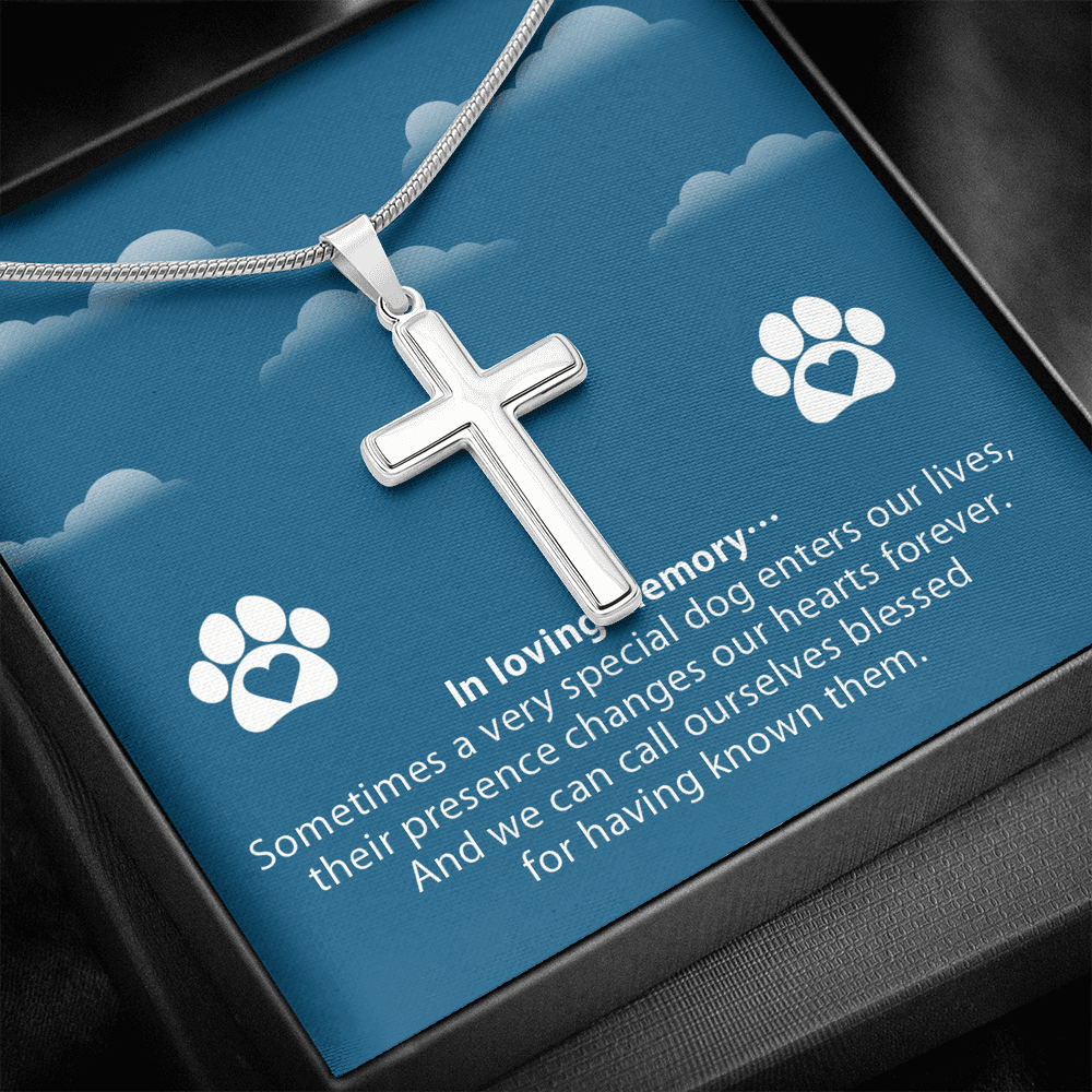 Dog Memorial In Loving Memory Cross Card Necklace w Stainless Steel Pendant-Express Your Love Gifts