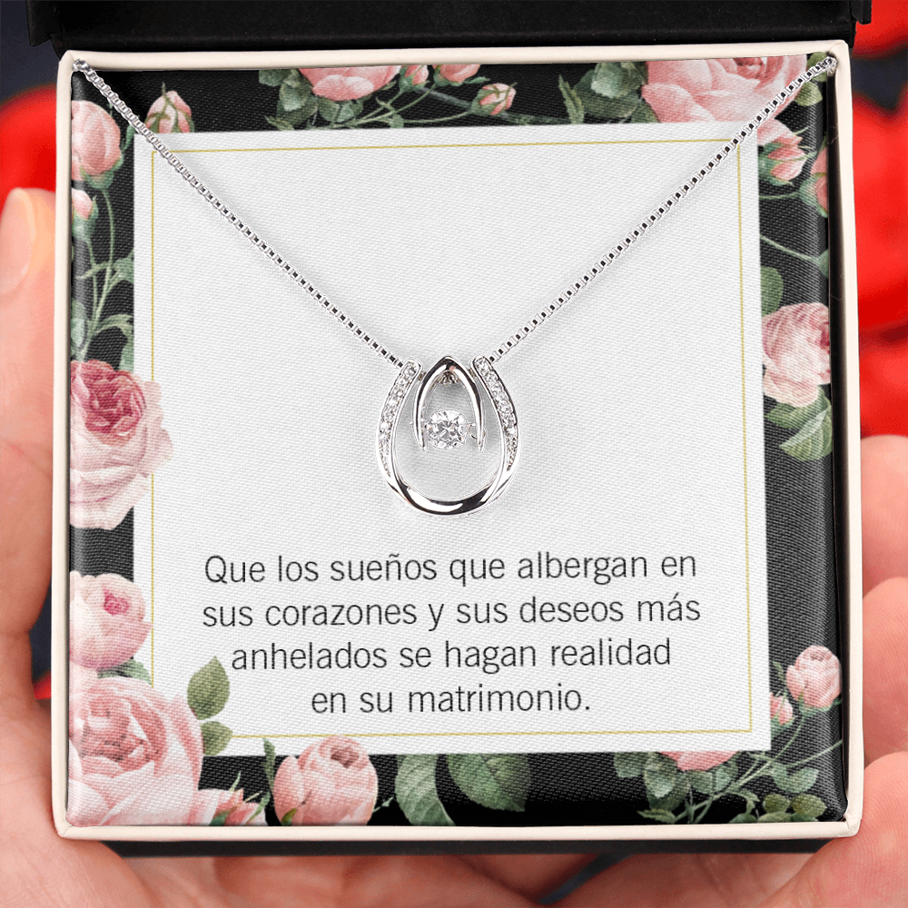 Enhorabuena El Día de la Boda Lucky Horseshoe Necklace Message Card 14k w CZ Crystals-Express Your Love Gifts