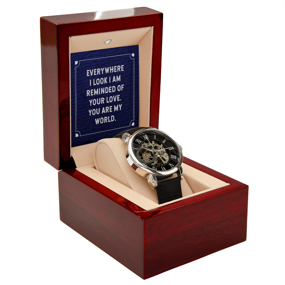Everywhere I Look Men's Openwork Watch With Mahogany Box-Express Your Love Gifts