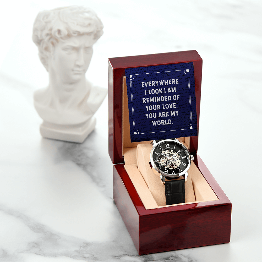 Everywhere I Look Men's Openwork Watch With Mahogany Box-Express Your Love Gifts