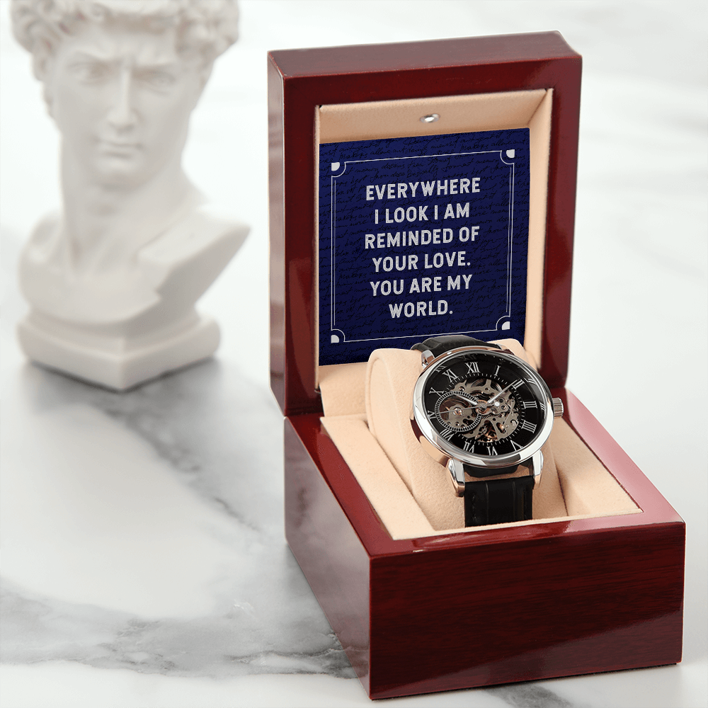 Everywhere I Look Men's Openwork Watch With Mahogany Box-Express Your Love Gifts