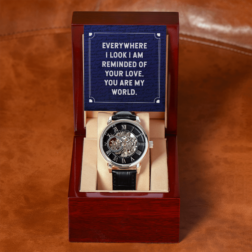 Everywhere I Look Men's Openwork Watch With Mahogany Box-Express Your Love Gifts
