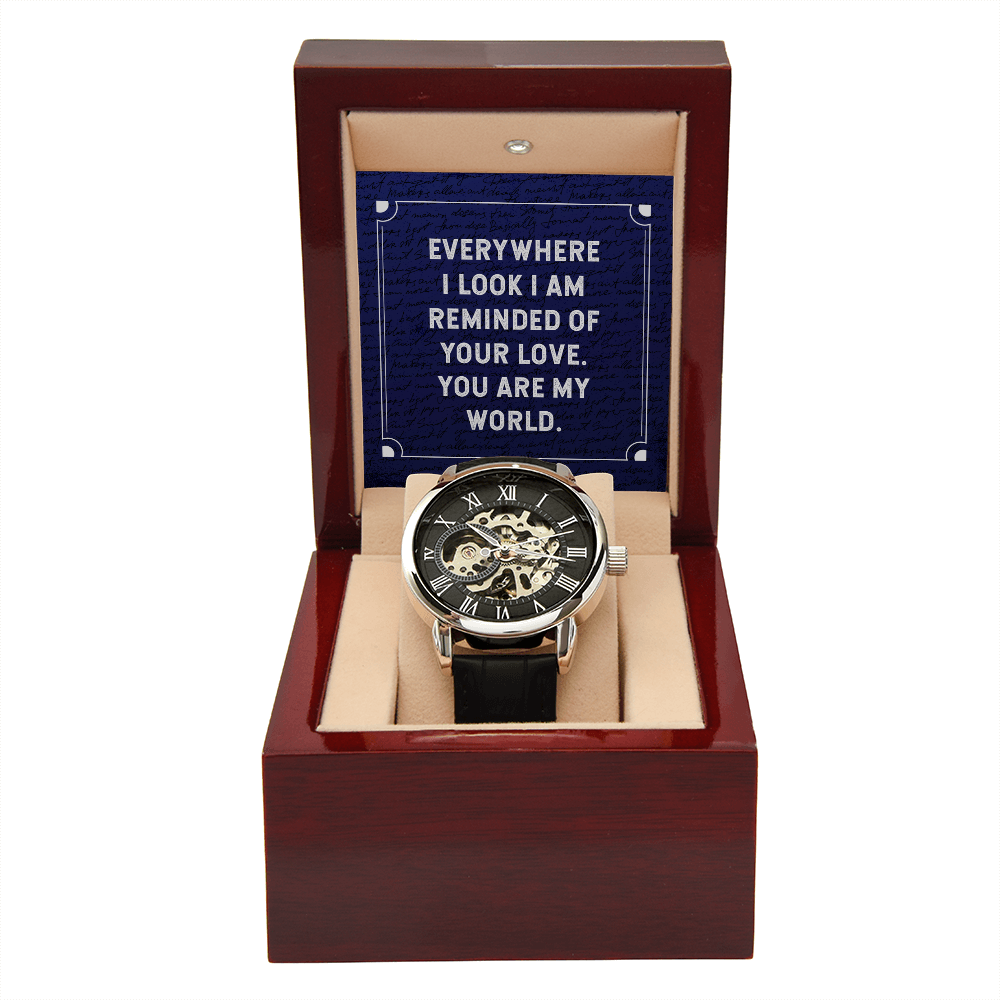 Everywhere I Look Men's Openwork Watch With Mahogany Box-Express Your Love Gifts