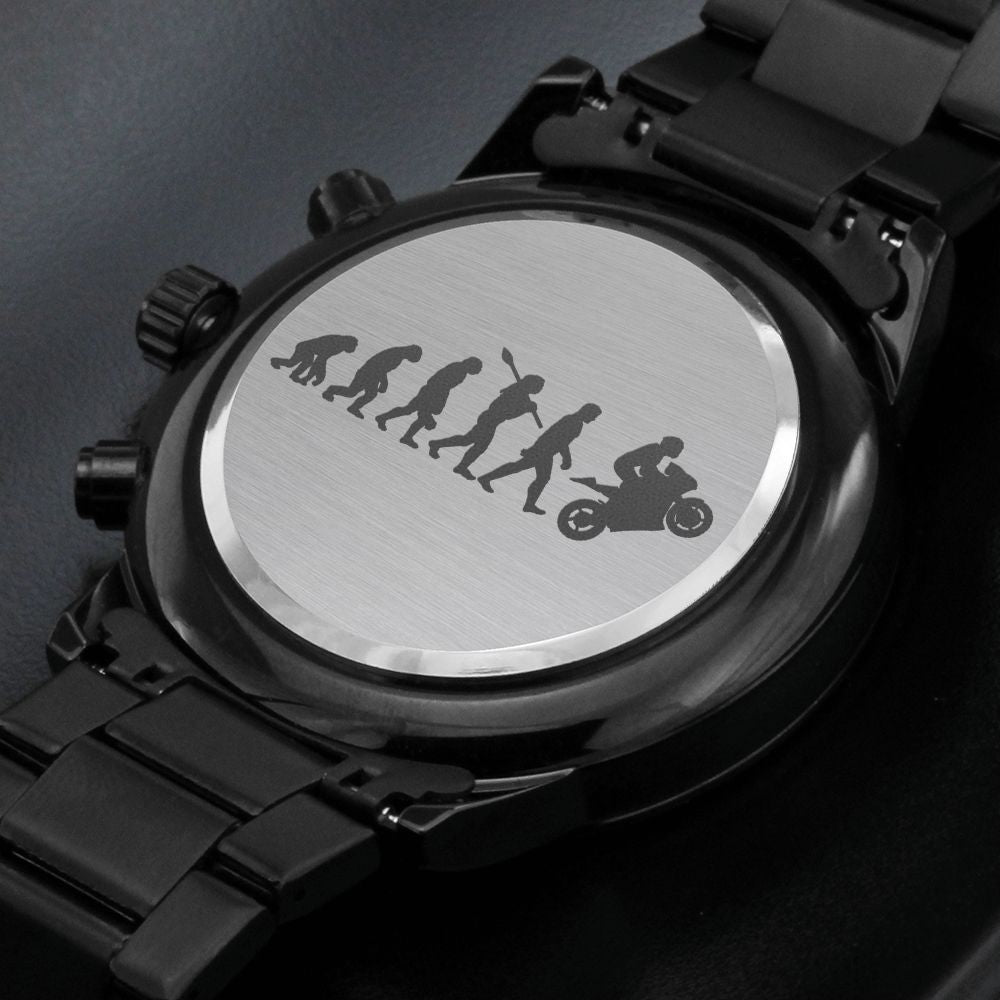Evolution Of Biker Engraved Motorcycle Rider Men's Watch Multifunction Stainless Steel W Copper Dial-Express Your Love Gifts