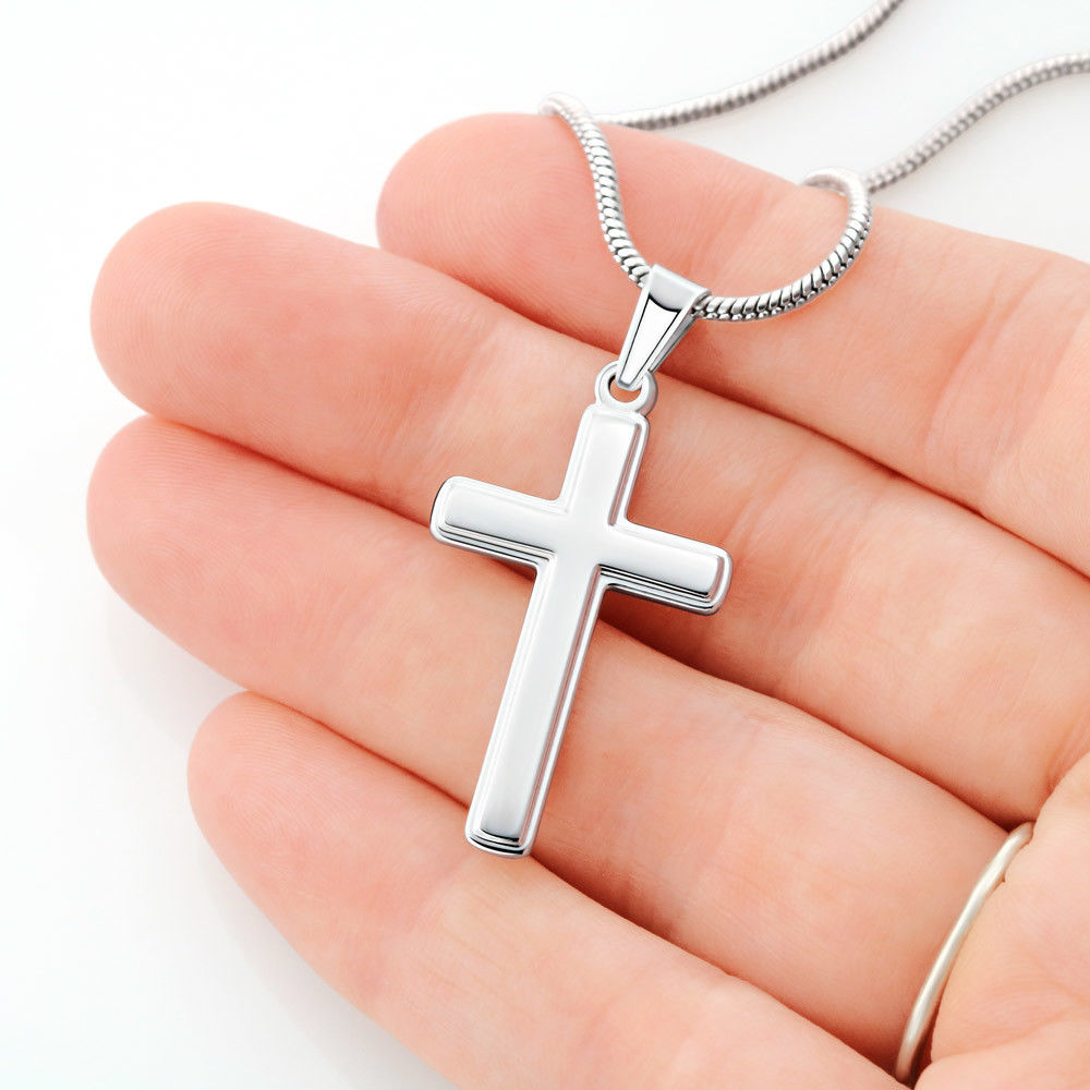 Faith Does Not Make Things Easy Luke 1:37 Cross Card Necklace w Stainless Steel Pendant-Express Your Love Gifts