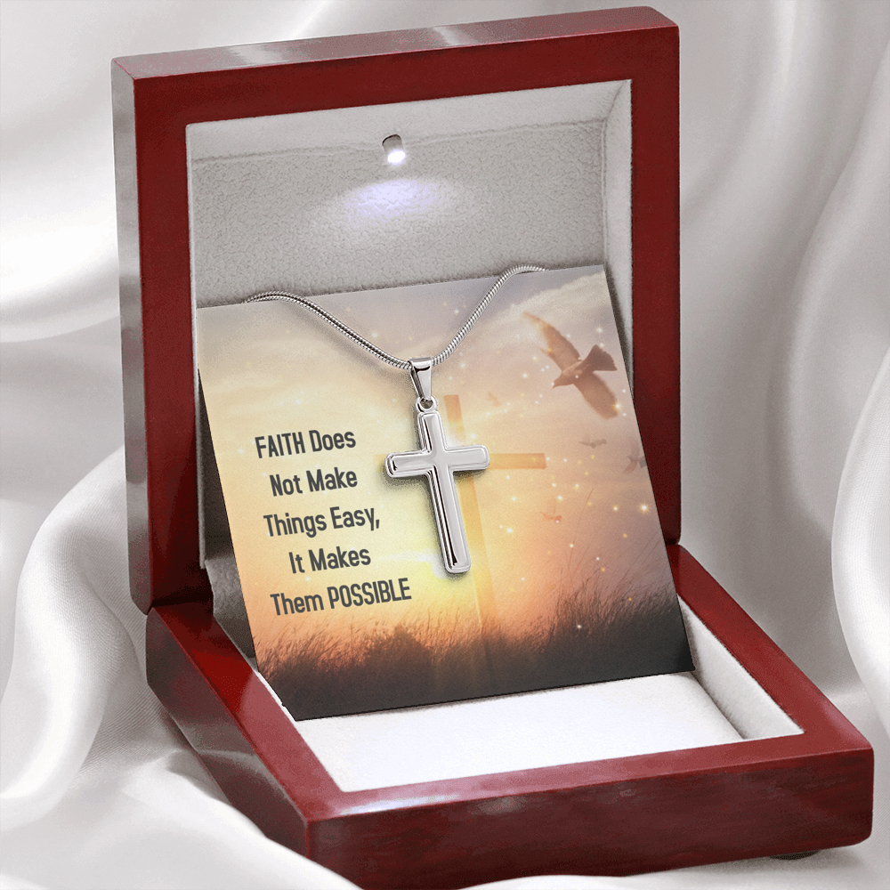 Faith Does Not Make Things Easy Luke 1:37 Cross Card Necklace w Stainless Steel Pendant-Express Your Love Gifts