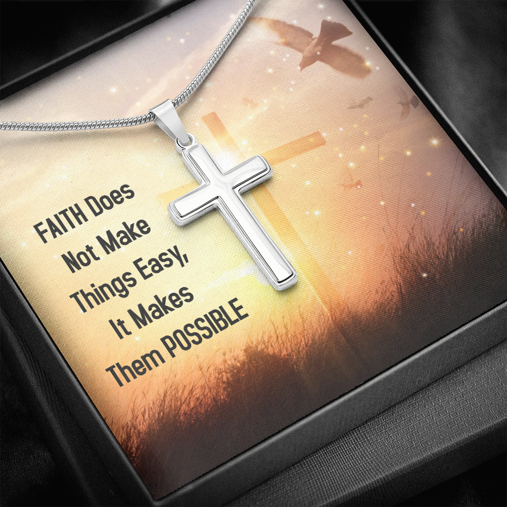 Faith Does Not Make Things Easy Luke 1:37 Cross Card Necklace w Stainless Steel Pendant-Express Your Love Gifts