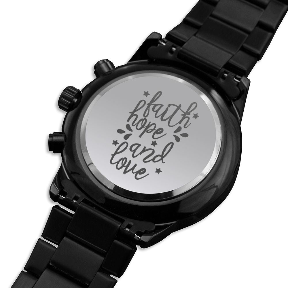 Faith Hope Love Engraved Bible Verse Men's Watch Multifunction Stainless Steel W Copper Dial-Express Your Love Gifts