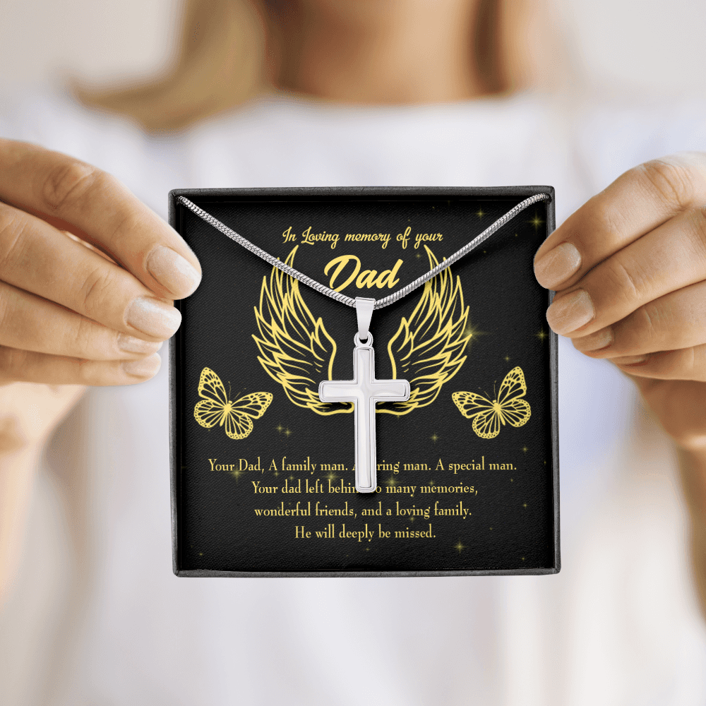 Family Man Dad Memorial Gift Dad Memorial Cross Necklace Sympathy Gift Loss of Father Condolence Message Card-Express Your Love Gifts