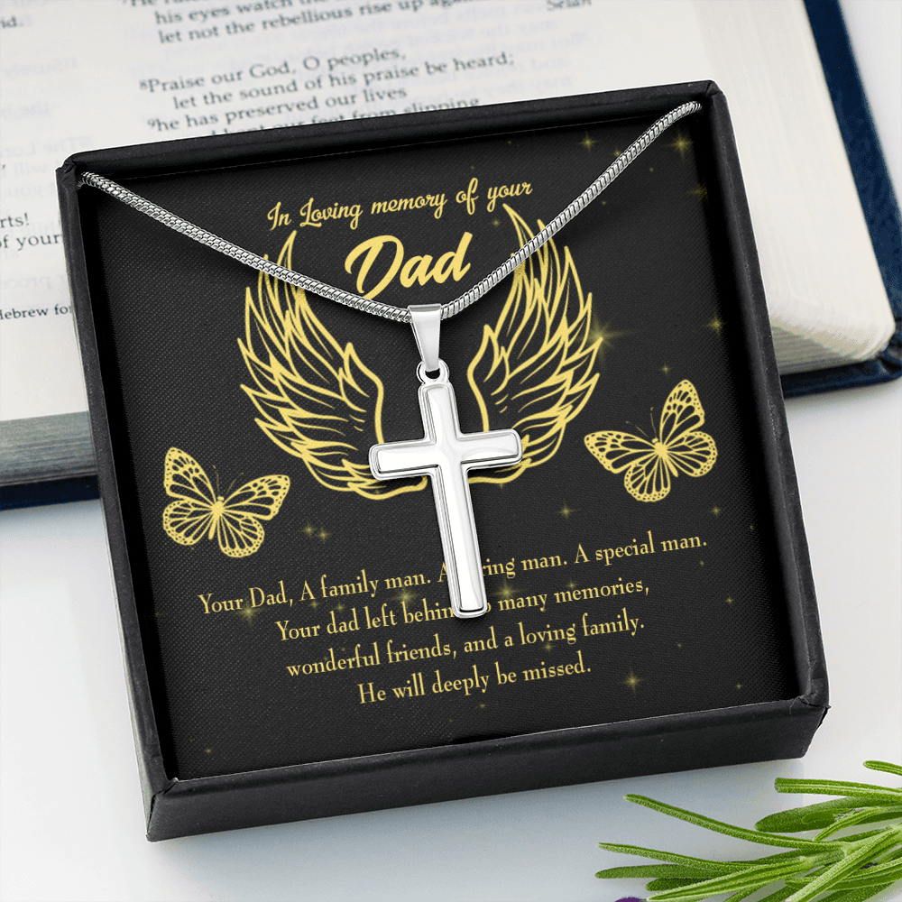 Family Man Dad Memorial Gift Dad Memorial Cross Necklace Sympathy Gift Loss of Father Condolence Message Card-Express Your Love Gifts