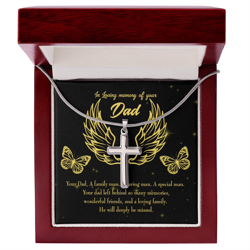 Family Man Dad Memorial Gift Dad Memorial Cross Necklace Sympathy Gift Loss of Father Condolence Message Card-Express Your Love Gifts