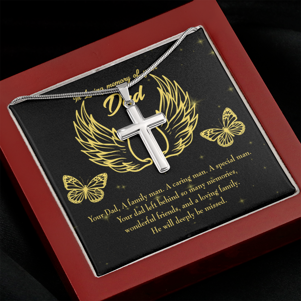 Family Man Dad Memorial Gift Dad Memorial Cross Necklace Sympathy Gift Loss of Father Condolence Message Card-Express Your Love Gifts