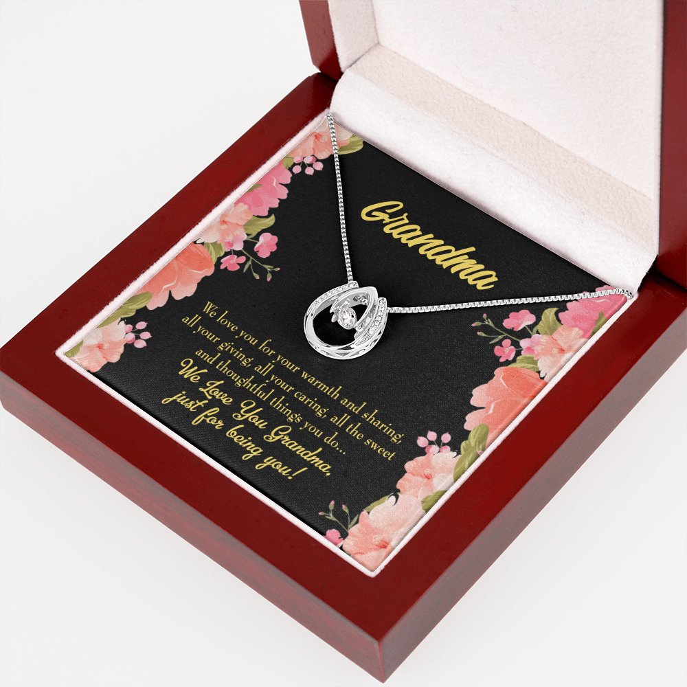 Family to Grandma Lucky Horseshoe Necklace Message Card 14k w CZ Crystals-Express Your Love Gifts