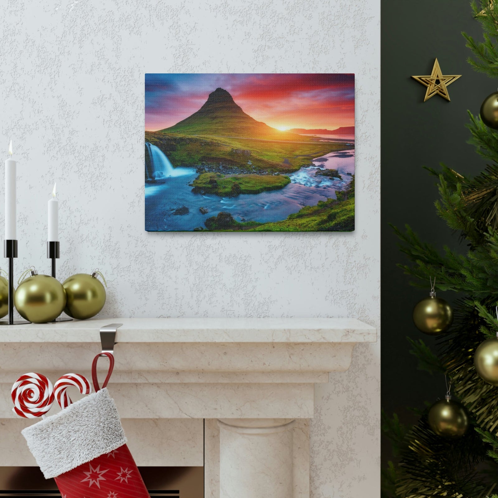 Fantastic Evening with Volcano Scene Beautiful Picturesque and Gorgeous View Beauty Nature Scene Evening View at Peninsula Wall Art Ready to Hang Unframed-Express Your Love Gifts