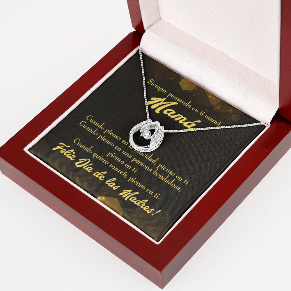 Feliz Dia de las Madres Spanish Lucky Horseshoe Necklace Message Card 14k w CZ Crystals-Express Your Love Gifts