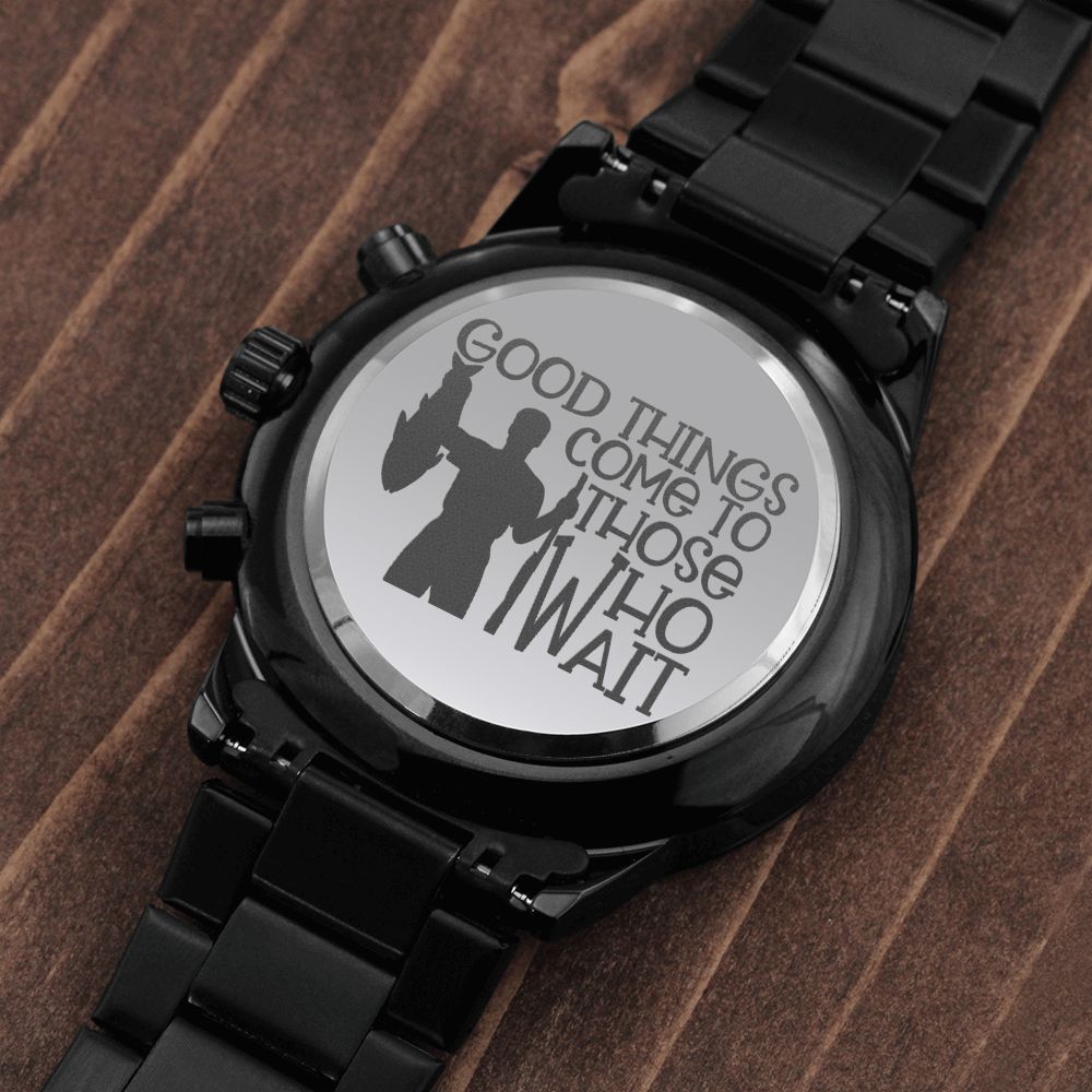 Fishing Dad Good Things Come Engraved Multifunction Analog Stainless Steel Chronograph Men's Watch W Copper Dial-Express Your Love Gifts