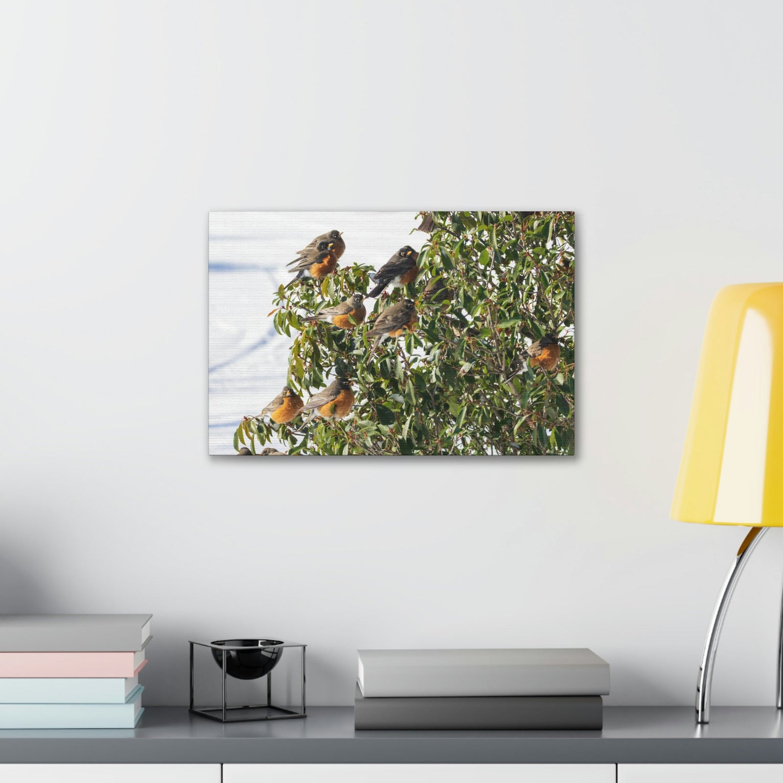 Scripture Walls Flock of American Robins on a Tree Print Animal Wall Art Wildlife Canvas Prints Wall Art Ready to Hang Unframed-Express Your Love Gifts
