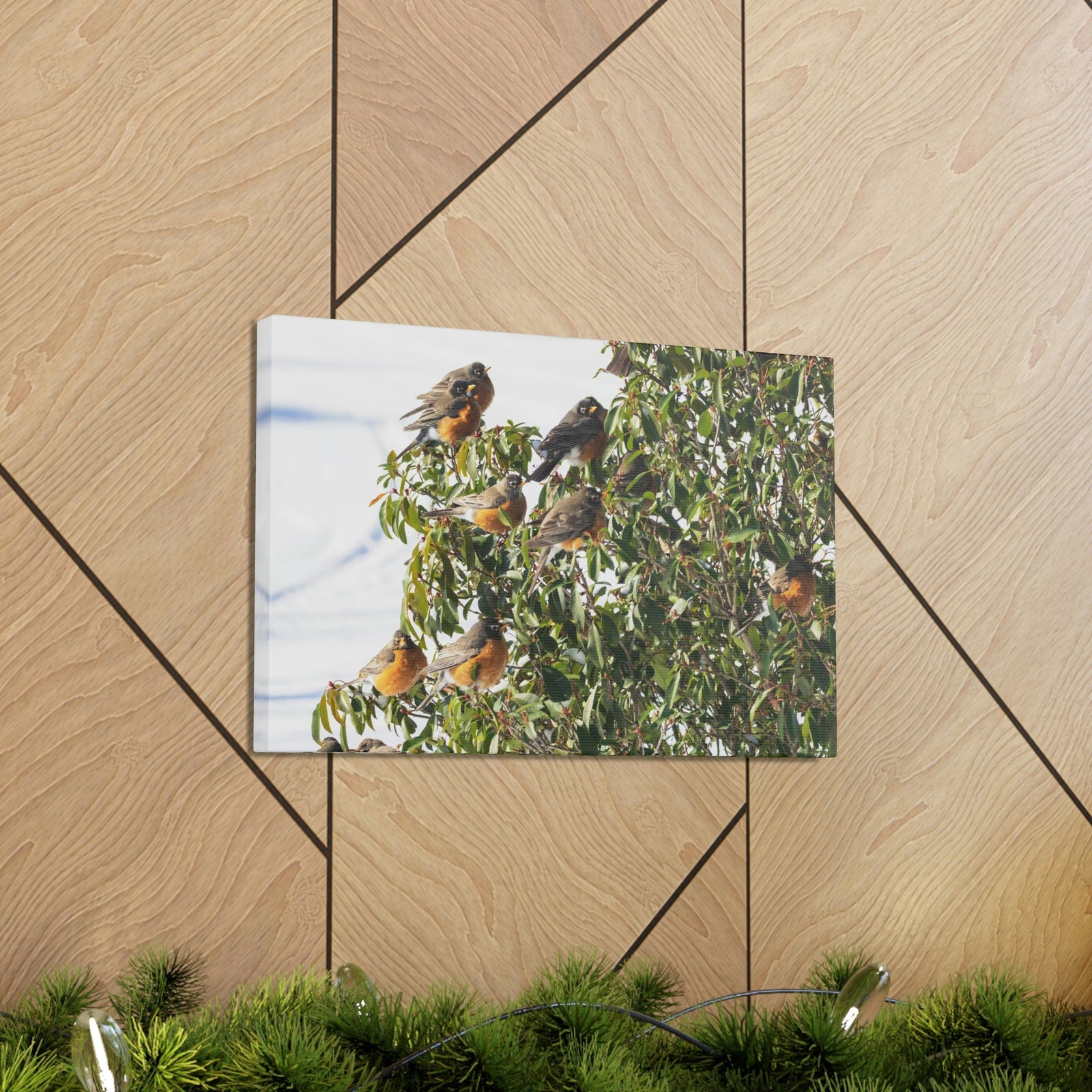 Scripture Walls Flock of American Robins on a Tree Print Animal Wall Art Wildlife Canvas Prints Wall Art Ready to Hang Unframed-Express Your Love Gifts