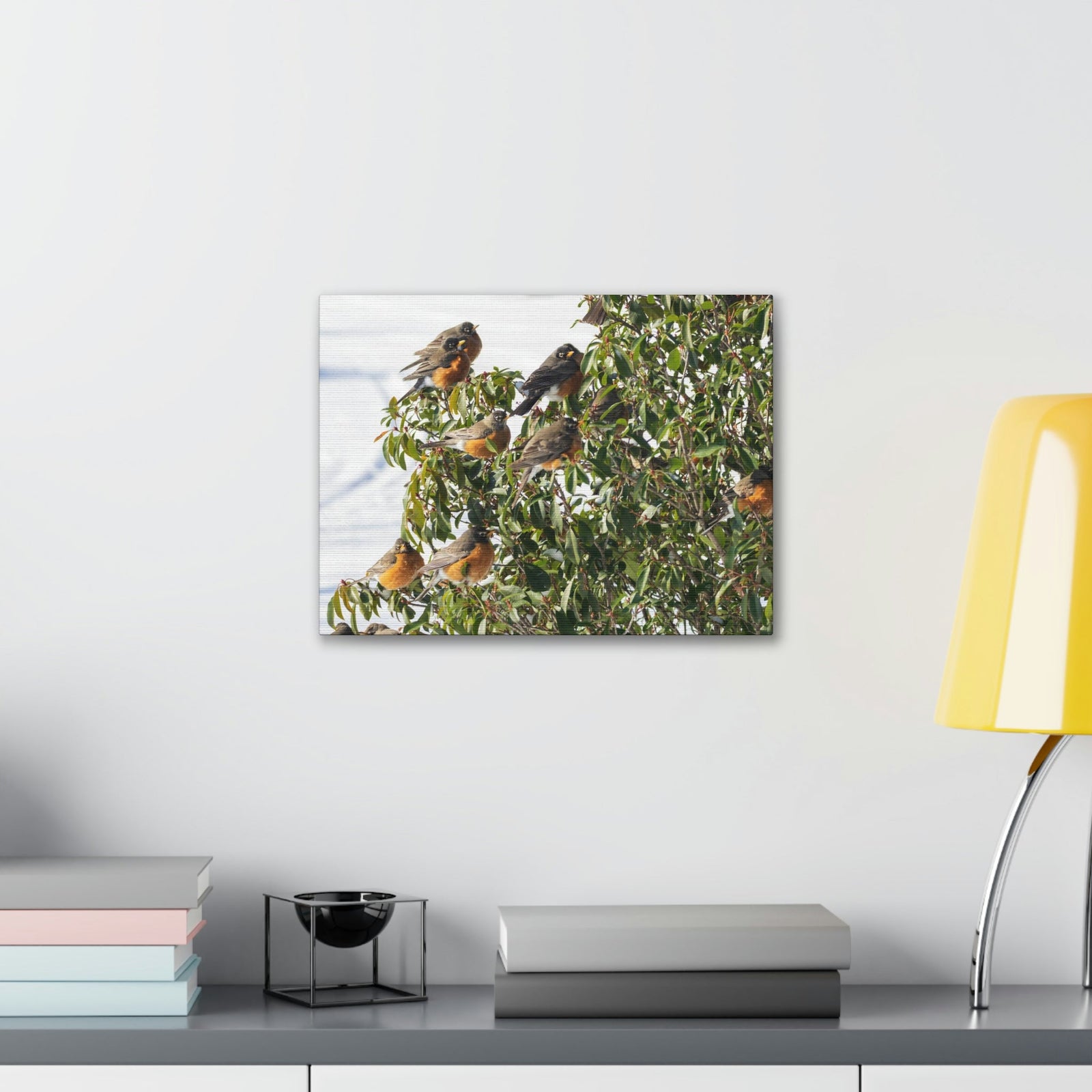 Scripture Walls Flock of American Robins on a Tree Print Animal Wall Art Wildlife Canvas Prints Wall Art Ready to Hang Unframed-Express Your Love Gifts