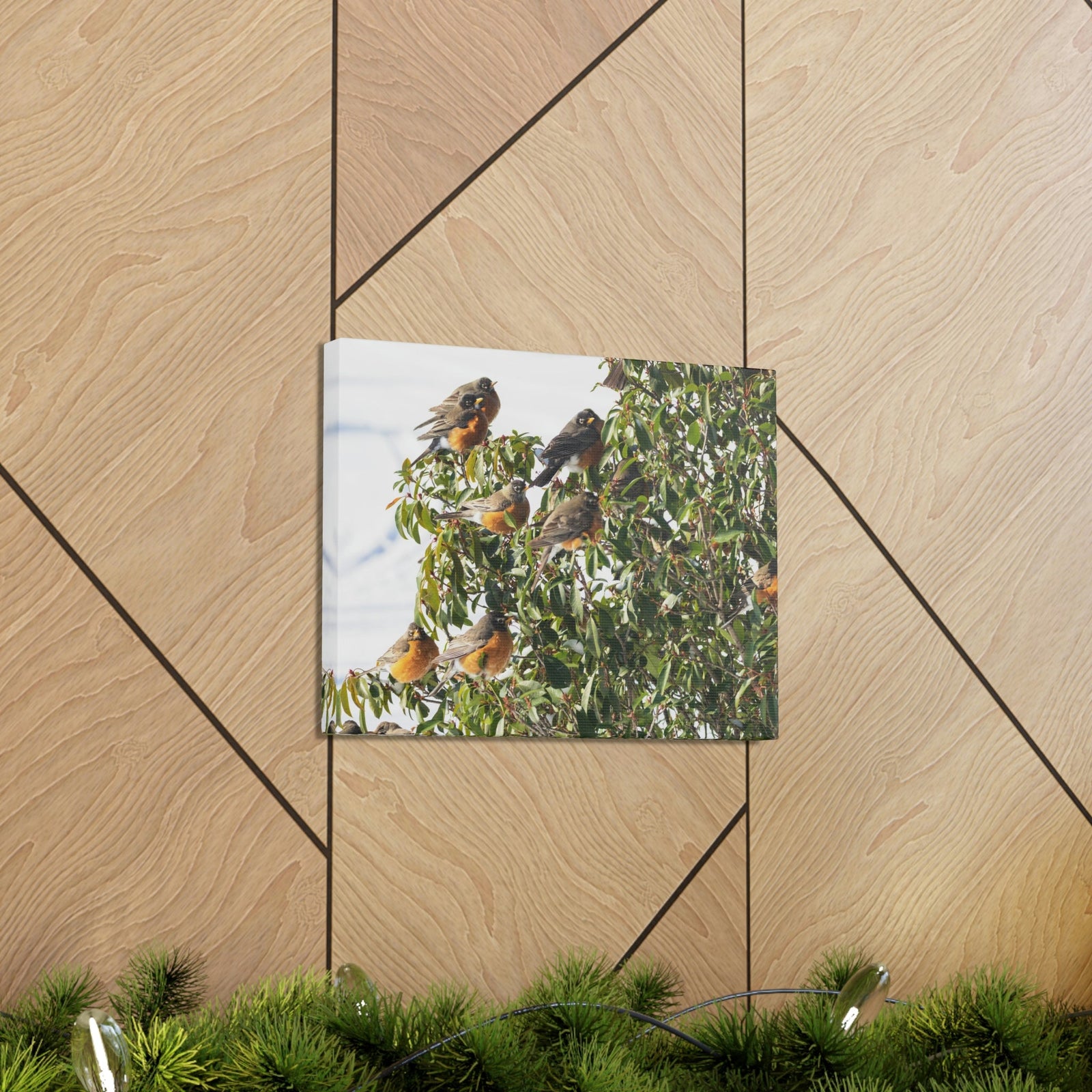 Scripture Walls Flock of American Robins on a Tree Print Animal Wall Art Wildlife Canvas Prints Wall Art Ready to Hang Unframed-Express Your Love Gifts