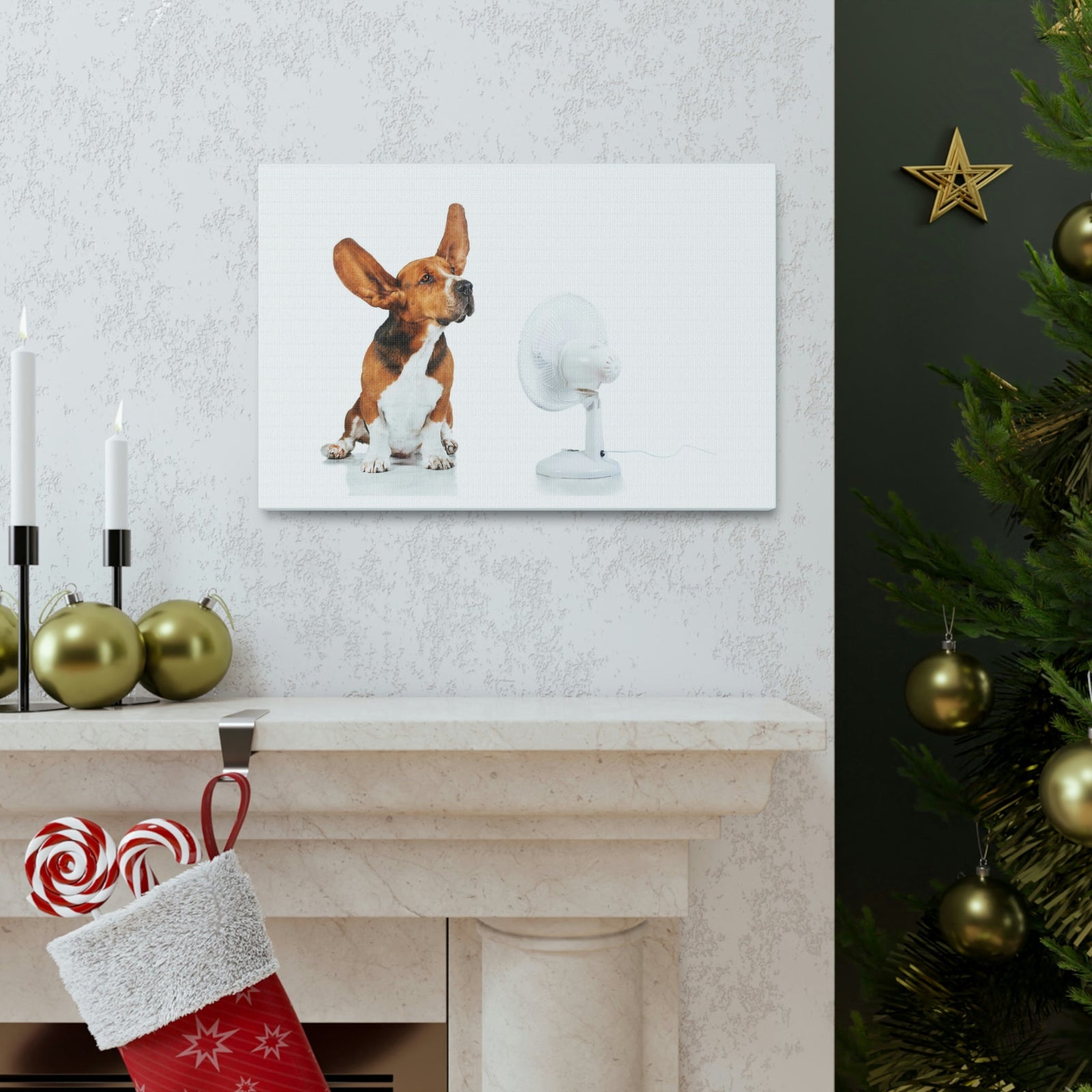 Scripture Walls Funny Basset Hound With Flying Ear Print Animal Wall Art Wildlife Canvas Prints Wall Art Ready to Hang Unframed-Express Your Love Gifts