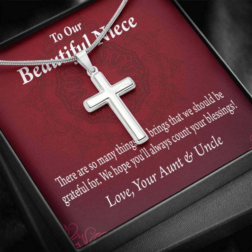 Gift For Niece To My Niece Always Be Grateful Message Cross Card Necklace w Stainless Steel Pendant-Express Your Love Gifts