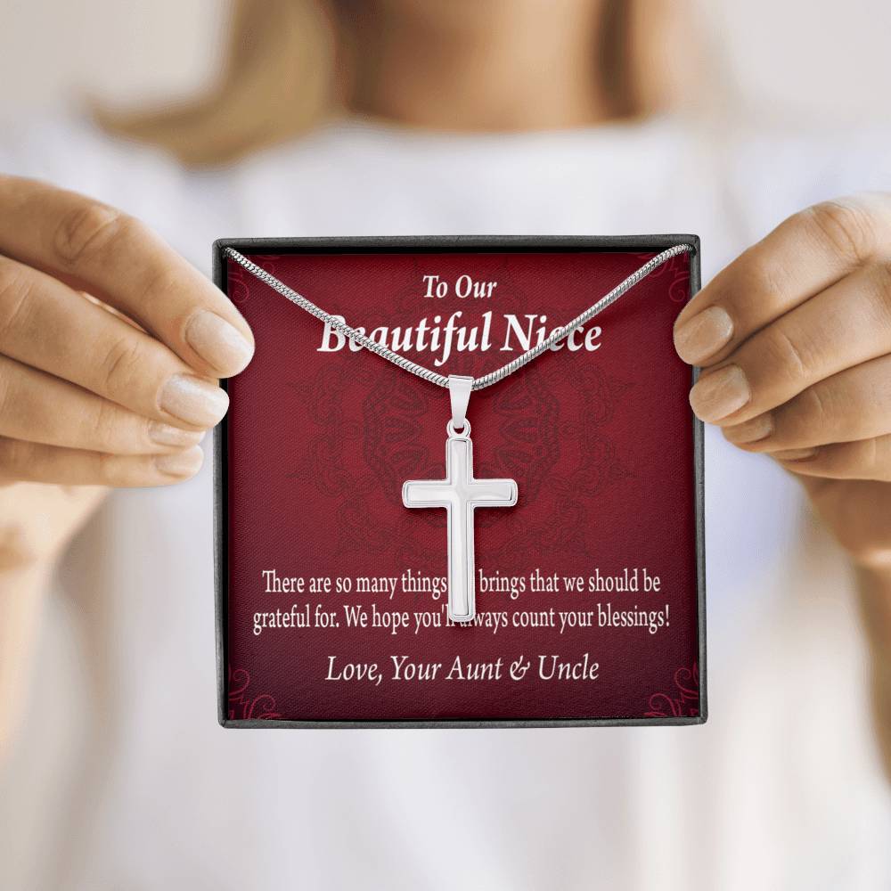 Gift For Niece To My Niece Always Be Grateful Message Cross Card Necklace w Stainless Steel Pendant-Express Your Love Gifts