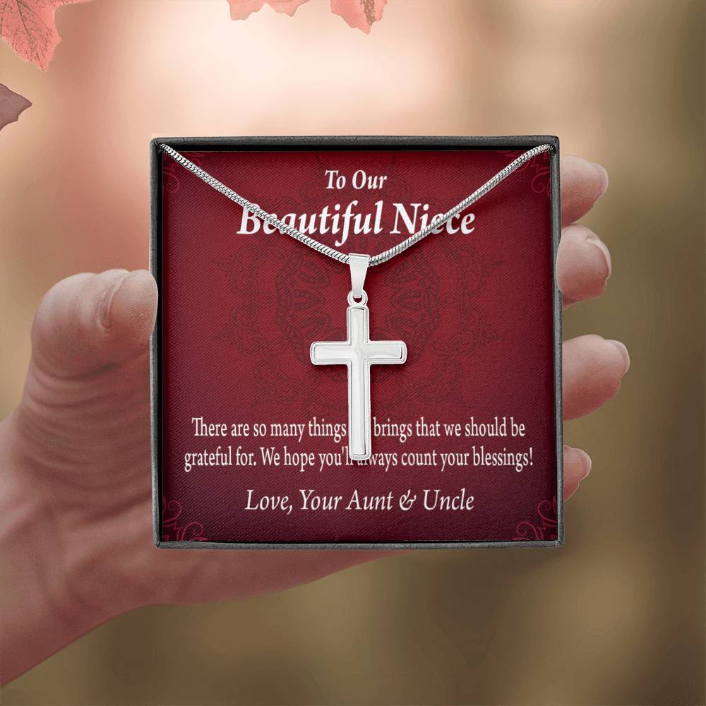 Gift For Niece To My Niece Always Be Grateful Message Cross Card Necklace w Stainless Steel Pendant-Express Your Love Gifts