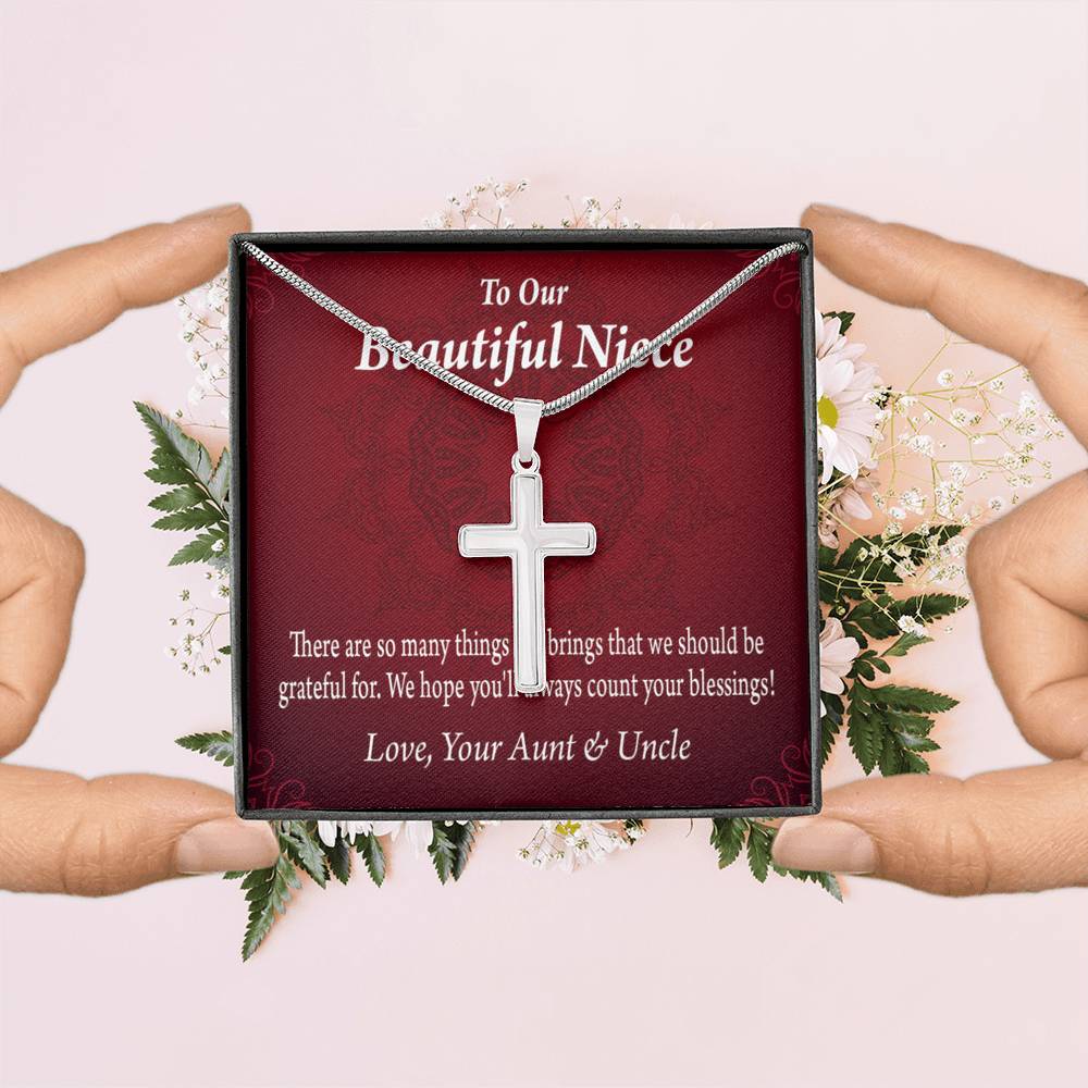 Gift For Niece To My Niece Always Be Grateful Message Cross Card Necklace w Stainless Steel Pendant-Express Your Love Gifts