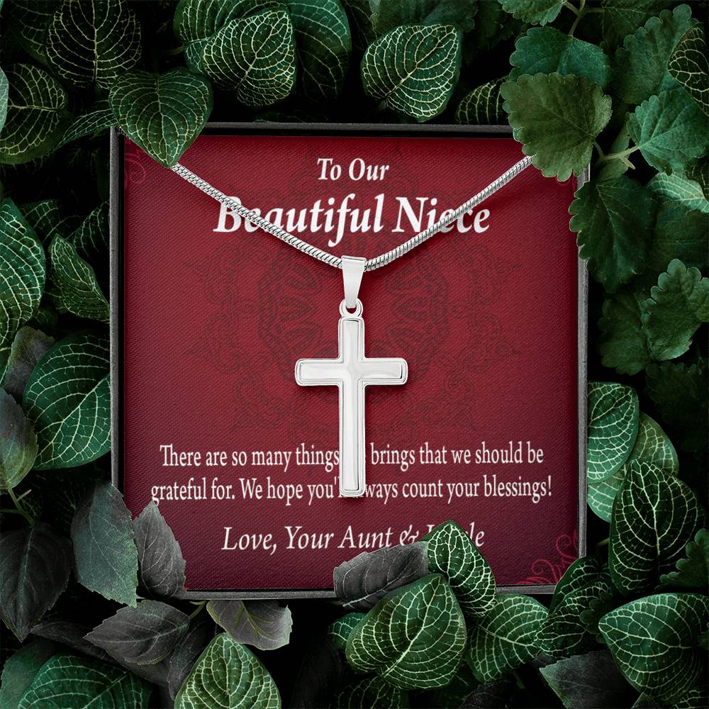 Gift For Niece To My Niece Always Be Grateful Message Cross Card Necklace w Stainless Steel Pendant-Express Your Love Gifts