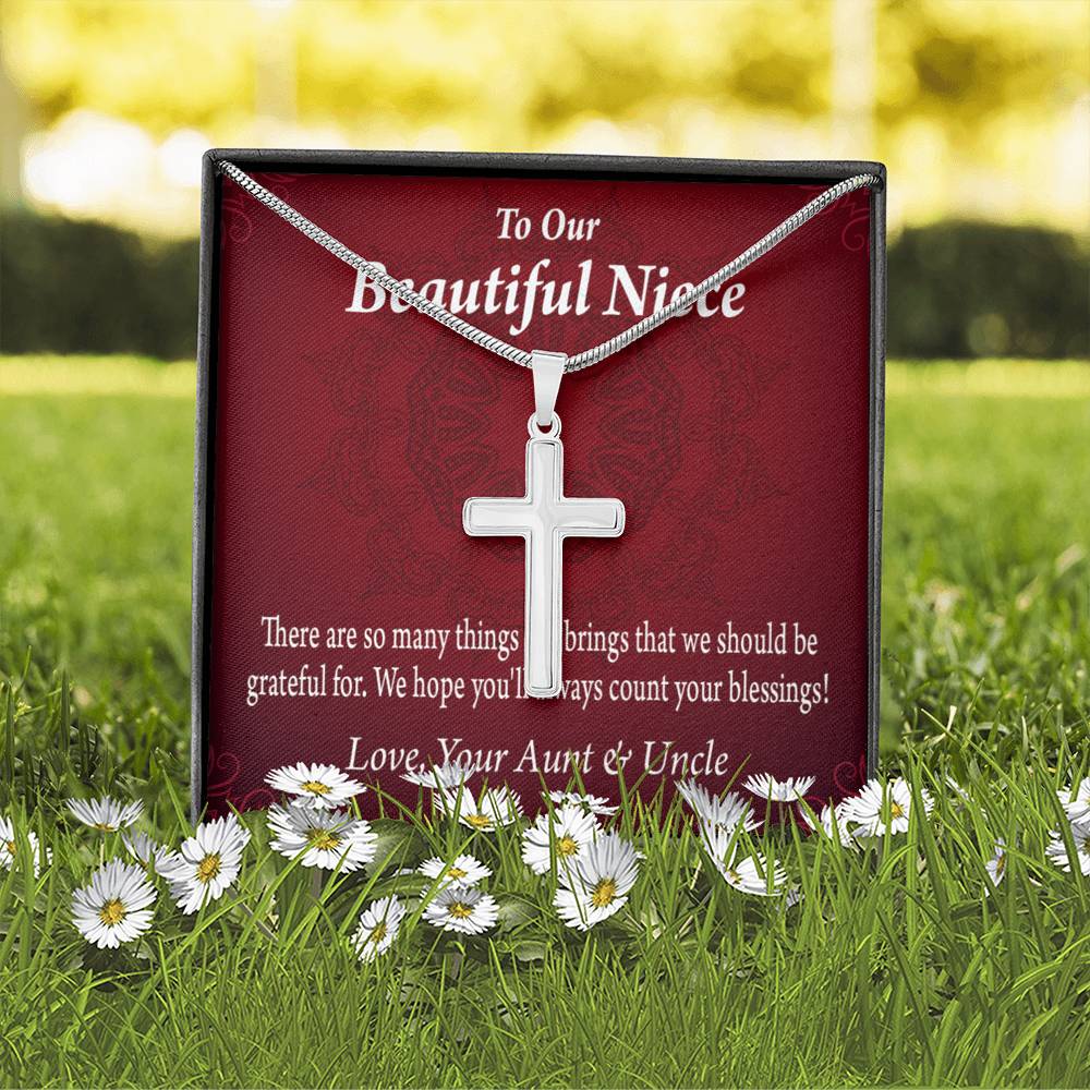 Gift For Niece To My Niece Always Be Grateful Message Cross Card Necklace w Stainless Steel Pendant-Express Your Love Gifts