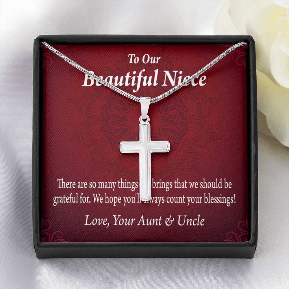 Gift For Niece To My Niece Always Be Grateful Message Cross Card Necklace w Stainless Steel Pendant-Express Your Love Gifts
