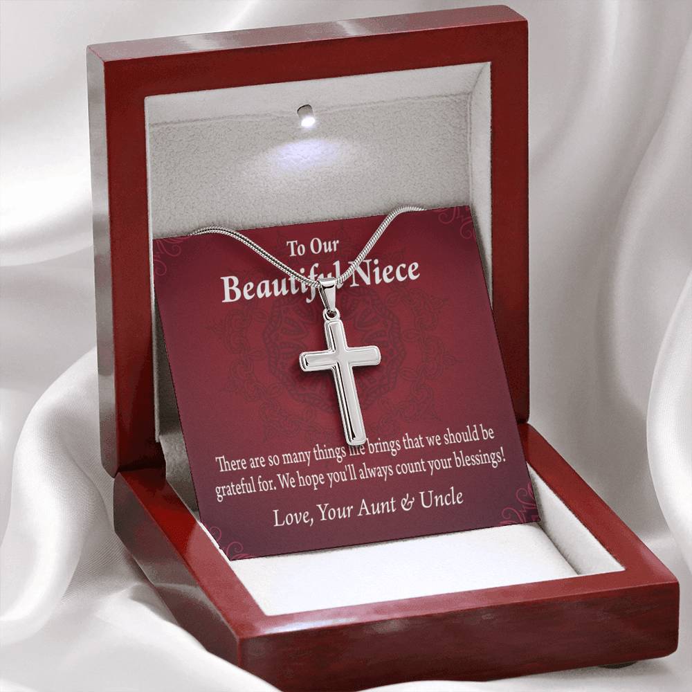 Gift For Niece To My Niece Always Be Grateful Message Cross Card Necklace w Stainless Steel Pendant-Express Your Love Gifts