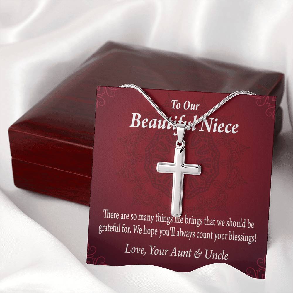 Gift For Niece To My Niece Always Be Grateful Message Cross Card Necklace w Stainless Steel Pendant-Express Your Love Gifts