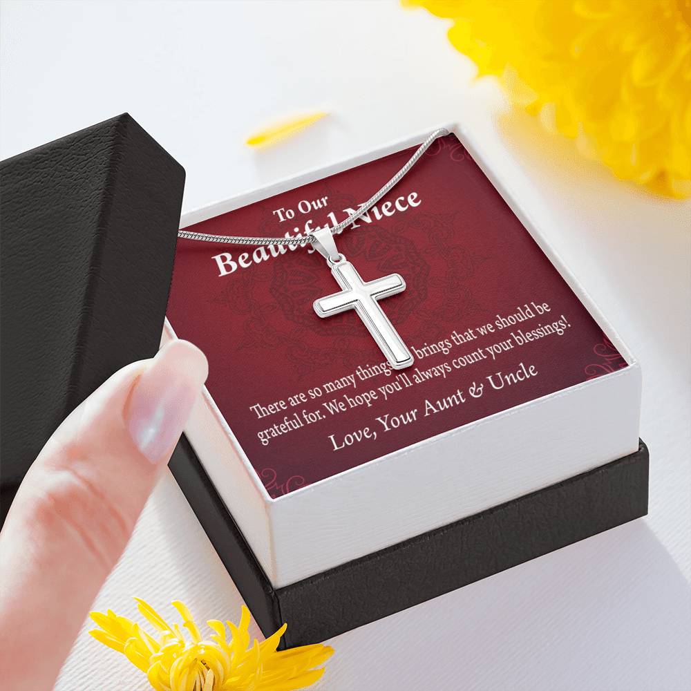 Gift For Niece To My Niece Always Be Grateful Message Cross Card Necklace w Stainless Steel Pendant-Express Your Love Gifts