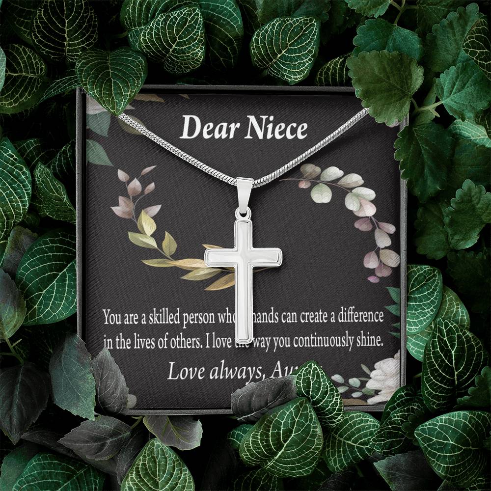 Gift For Niece To My Niece Continuously Shine And Use Your Skills Message Cross Card Necklace w Stainless Steel Pendant-Express Your Love Gifts