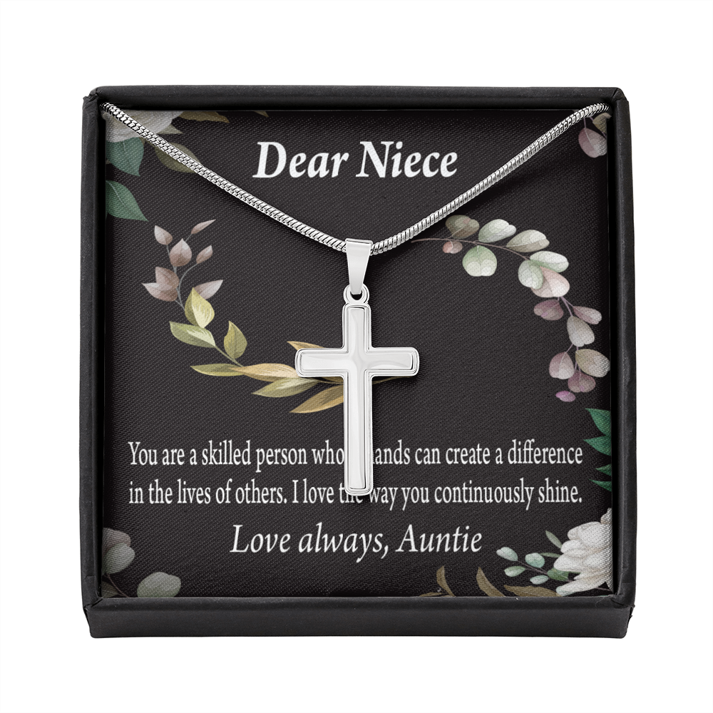 Gift For Niece To My Niece Continuously Shine And Use Your Skills Message Cross Card Necklace w Stainless Steel Pendant-Express Your Love Gifts