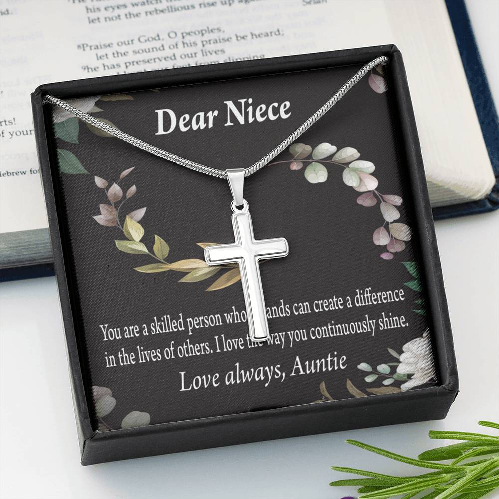 Gift For Niece To My Niece Continuously Shine And Use Your Skills Message Cross Card Necklace w Stainless Steel Pendant-Express Your Love Gifts