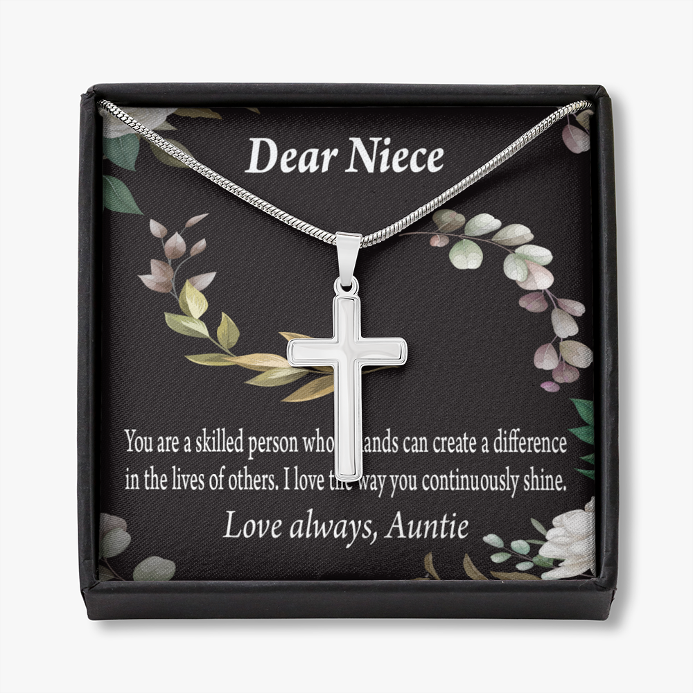 Gift For Niece To My Niece Continuously Shine And Use Your Skills Message Cross Card Necklace w Stainless Steel Pendant-Express Your Love Gifts