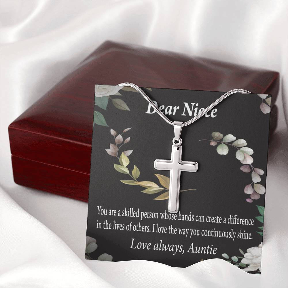 Gift For Niece To My Niece Continuously Shine And Use Your Skills Message Cross Card Necklace w Stainless Steel Pendant-Express Your Love Gifts